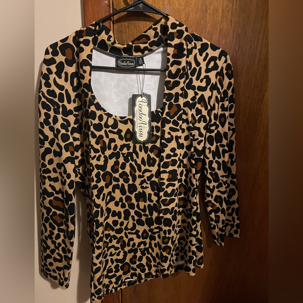 Voodoo Vixen Leopard Tie Neck Top